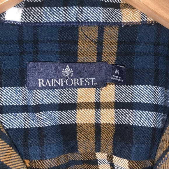 Rainforest Plaid Flannel Shirt Jacket Corduroy Blue Orange Men's Size Medium - Picture 7 of 10
